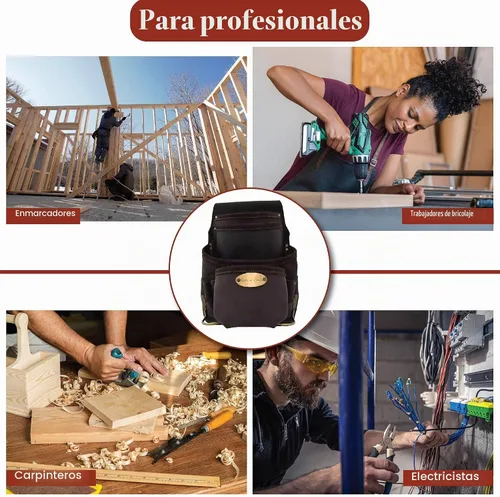 Vista 6 de Style n Craft Bolsa de herramientas y uñas de carpintero de 10 bolsillos, bolsa de herramientas de cuero resistente, perfecta y duradera, bolsa