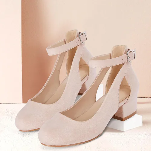 Vista 4 de Coutgo Zapatos de vestir de tacón bajo para niñas, bonitos tacones bajos y gruesos, correa de tobillo, hebilla Mary Jane Princess