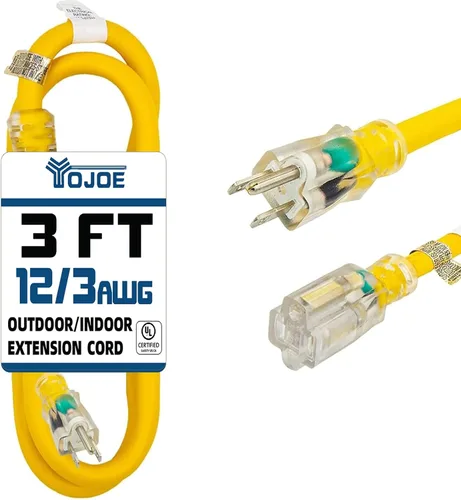Vista 46 de YOJOE Extensión de cable para interiores y exteriores con extremo iluminado, cable resistente de 3 puntas 15A a prueba de inclemencias del tiempo