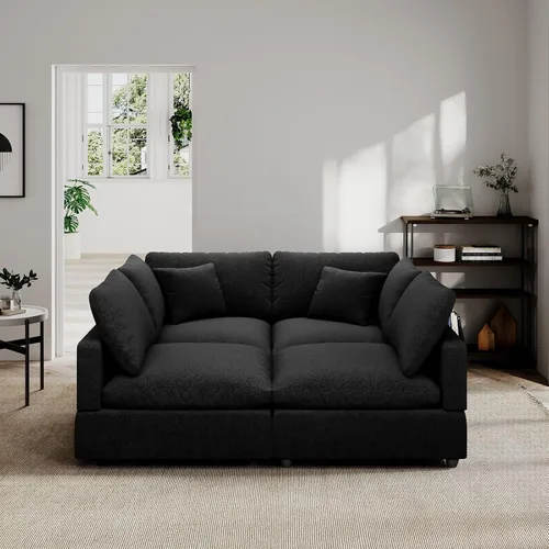 Vista 8 de Sofá seccional moderno de lino en forma de L para sala de estar, sofás modulares con relleno de plumón, fundas de cojín de sofá desmontables, sofá