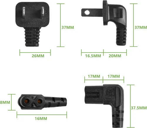 Vista 6 de Cable de alimentación de repuesto para TV, ángulo recto, 90 grados, 2 puntas, 3 pies, en forma de L, figura 8, C8, cable de alimentación