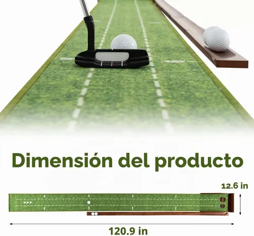 Vista 7 de Alfombrilla de golf para interiores con putter y 5 bolas, juego de devolución automática de bolas, terciopelo mate para el hogar, oficina, patio