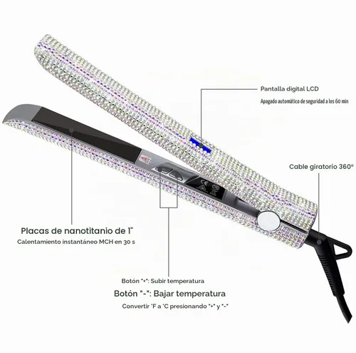 Vista 4 de DORISILK Plancha plana de titanio para cabello, plancha de pelo a alta temperatura de 480 °F, plancha aplanadora con diamantes de imitación Ab Shine