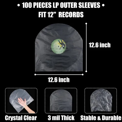 Vista 2 de Zonon 100 Pieces LP Inner Sleeves 12 Inch Vinyl Record Sleeves Proper Protection Anti Static Round Bottom for Long Playing Collections
