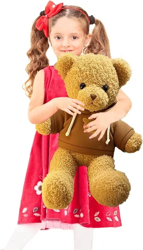 Vista 6 de Oso de peluche de 11.8 pulgadas, lindo oso de peluche con capucha para niños, rojo