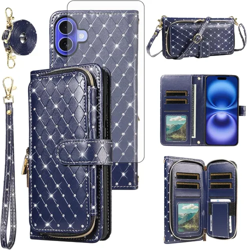 Vista 104 de Funda para teléfono iPhone 6 6S con cremallera y protector de pantalla con protector de pantalla, correa de cordón cruzado, ranura para iPhone 6 Six