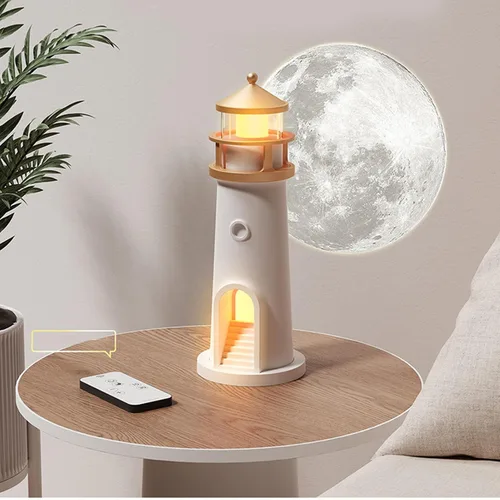 Vista 4 de Zunate Lámpara de luna proyector de luces nocturnas con sensor de movimiento, lámpara de faro de luna, lámpara de mesa LED recargable para niños