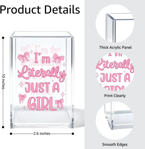 Vista 2 de I'm Literally Just A Girl - Organizador de cosméticos de acrílico para bolígrafos, divertido soporte de escritorio de acrílico para lápiz, bonitos