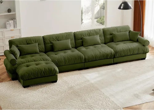Vista 80 de Otomana beige para sofá modular modular, sofá individual, asiento otomano para sofá modular convertible, sofás de terciopelo para sala de estar