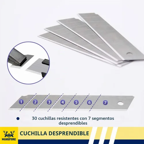Vista 4 de MANUFORE Hoja de cuchillo X25 de 0.984 in, cuchillas de corte, hojas de cuchillo de oficina, paquete de 30