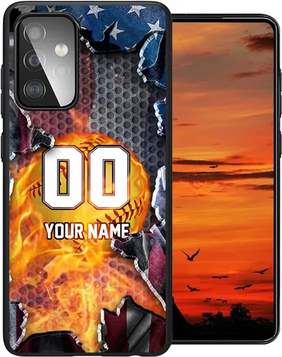Vista 3 de Personalized Baseball Softball vs Name Number US Flag Decor Rubber Cover Phone Case for Galaxy America Fire