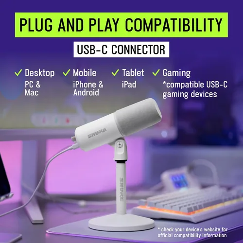 Vista 9 de Shure Micrófono USB MV6 para juegos y transmisión (Gen 2, blanco)
