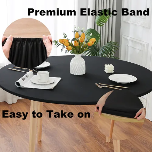 Vista 4 de Mantel redondo de elastano, suave y agradable a la piel, sin pelusas, funda de mesa de tela transpirable con banda elástica para comedor, reunión