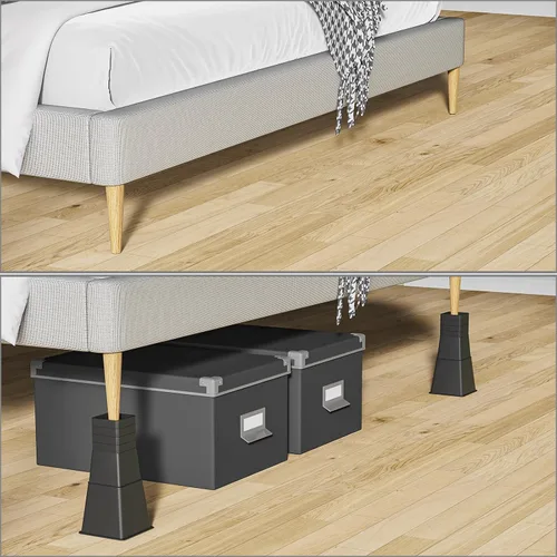 Vista 5 de Elevadores de cama de 12 pulgadas, resistentes, ajustables para cama, sofá, mesa, silla, soporta hasta 1500 libras (juego de 4, negro)