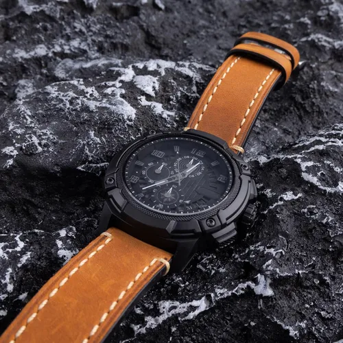 Vista 3 de Marrón 0.866 in Cuero Genuino Reloj Banda de reloj de la vendimia bronceado aceite Correa de reloj para los hombres con hebilla de acero inoxidable