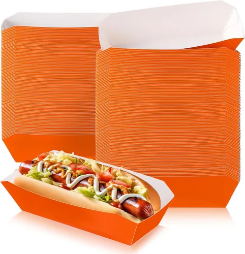 Vista 8 de Yeaqee 100 bandejas de papel de 7 pulgadas desechables para perros calientes, alimentos, nachos, botes para perros calientes, platos de comida Negro