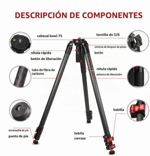 Vista 2 de IFOOTAGE Gazelle TC7 - Trípode para cámara de carbono, 61 pulgadas, 3 secciones con mango de liberación rápida, compatible con videocámara DSLR