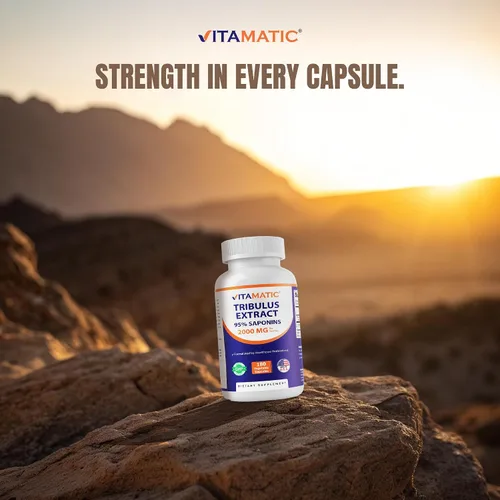 Vista 4 de Vitamatic Tribulus Terrestris para hombres, 2000 mg por porción, 95% de saponinas, 180 cápsulas vegetales, fabricadas en los Estados Unidos, sin