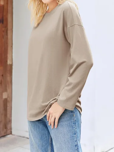 Vista 55 de Fisoew Camisetas de manga larga para mujer, holgadas, casuales, con cuello redondo, blusa suave
