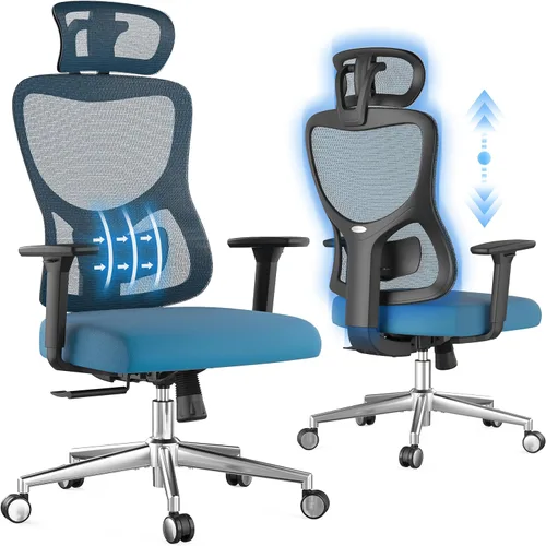 Vista 8 de Soohow Silla de oficina, respaldo alto con reposabrazos y reposacabezas 3D Soporte lumbar ajustable, malla transpirable, cómoda silla giratoria