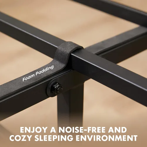 Vista 6 de Sweetcrispy Base de cama de plataforma de metal tamaño individual – Base de colchón con cabecera y estribo, no necesita somier, con soporte