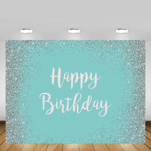 Vista 4 de MEHOFOND Fondo de fotos con purpurina plateada y turquesa, accesorios de fondo azul brillante plateado para niña dulce 16 niña feliz cumpleaños