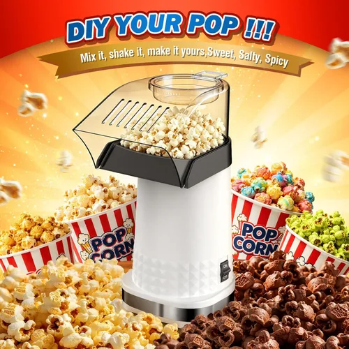 Vista 6 de Máquina de palomitas de maíz con taza medidora para derretir mantequilla, máquina de palomitas de maíz rápida y fácil para reuniones familiares, sin