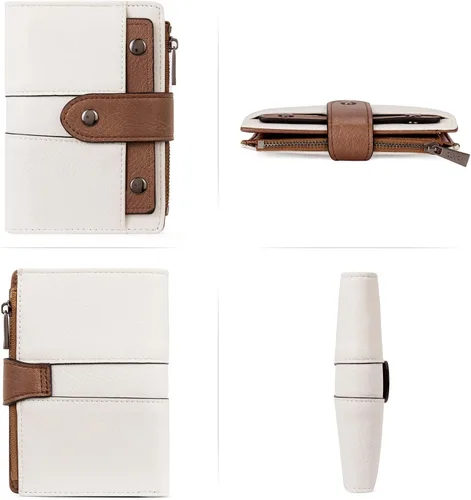 Vista 6 de CLUCI Cartera pequeña para mujer, de cuero, plegable, multitarjeta, organizador de diseñador, moneda con cremallera y ventana de identificación