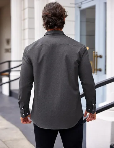 Vista 4 de COOFANDY Camisa vaquera de manga larga con botones para hombre, camisa de trabajo occidental