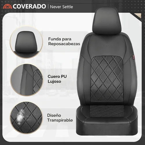 Vista 3 de Coverado Juego completo de fundas de asiento de automóvil, fundas de asiento de 5 asientos, protectores de asiento de malla transpirable, ajuste