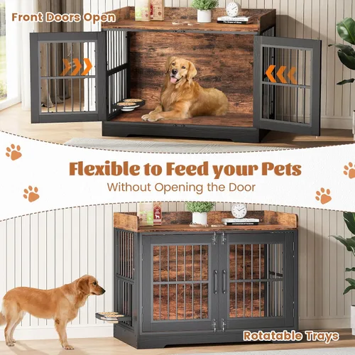 Vista 5 de Mueble de jaula para perros de 40 pulgadas con bandeja giratoria para perros grandes de hasta 45 libras 0.47" thick top supports 150 lbs, 3-door