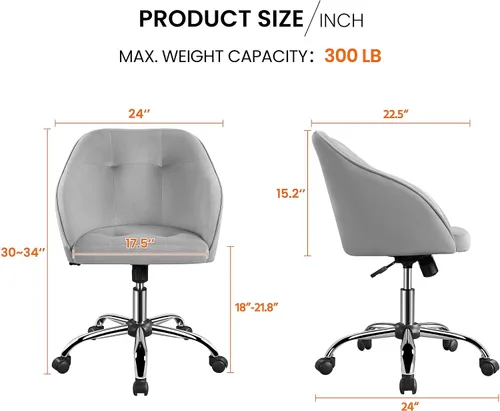 Vista 3 de Yaheetech Silla giratoria moderna de altura ajustable, silla de maquillaje con respaldo medio, silla de oficina para Momen con reposabrazos, ruedas