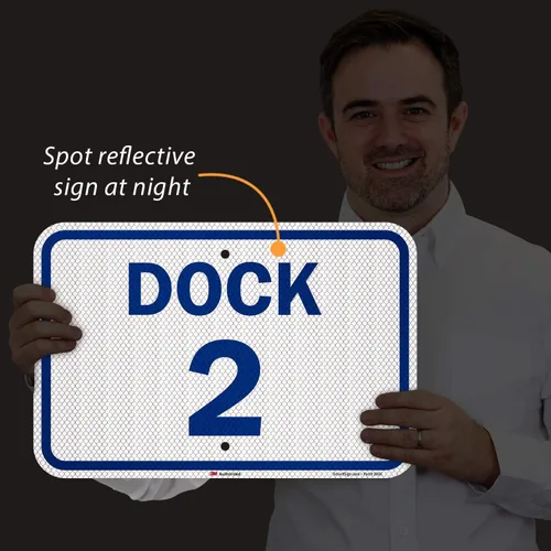 Vista 3 de SmartSign Letrero de número de muelle "Dock 2" Aluminio reflectante de grado diamante 3M de 12 x 18 pulgadas