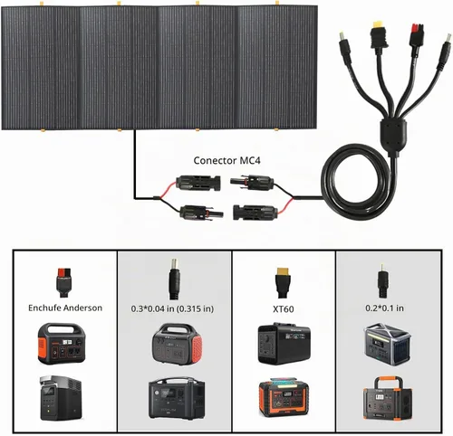 Vista 6 de Panel solar portátil de 800 W, 2 piezas de 400 W, panel solar plegable de respaldo de energía, cargador solar de salida de 36 V para estación