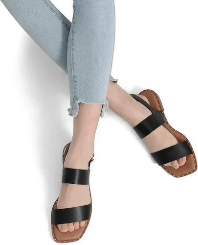 Vista 4 de DREAM PAIRS Sandalias planas de verano para mujer, casuales, elegantes, cómodas, sexy, con puntera cuadrada, a la moda, con tiras de una banda