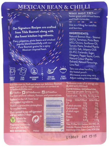 Vista 2 de Tilda Arroz Basmati al Vapor Chilli Mexicano y Frijoles (8.82 oz)