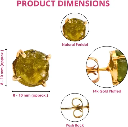 Vista 151 de Gempires Natural Raw Prong Setting Stud Earrings, 8-10 mm Crystals Earring, Handmade Jewelry, Gift for Her