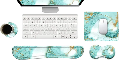 Vista 8 de ArtSo - Reposamuñecas ergonómico, almohadilla para el mouse, soporte para la muñeca al usar el teclado y posavasos, almohadilla de espuma