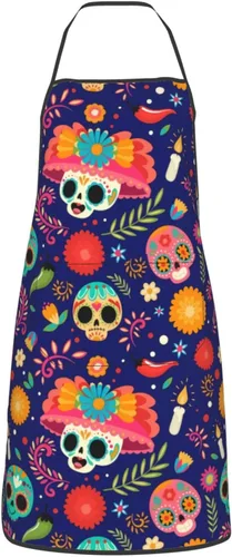 Vista 8 de Delantal de calavera de azúcar, delantales de cocina para hombres y mujeres, delantal de cocina, delantal de chef, delantales de jardín ajustables