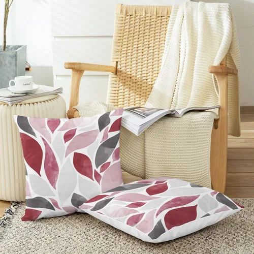 Vista 5 de CaliTime Juego de 2 fundas de almohada decorativas de forro polar con pétalos de flores y pétalos de dalia que caen para sofá, cama, sofá