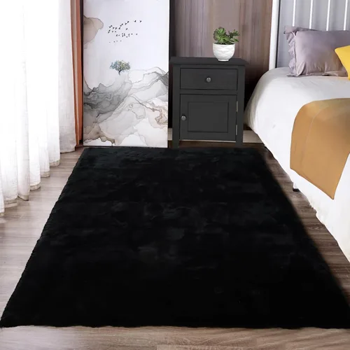 Vista 51 de Latepis Alfombra Pequeña Negra Esponjosa 2x3 pies Manta de Piel Sintética de Conejo Alfombra Suave Lavable Alfombras Peludas Shag para Dormitorio