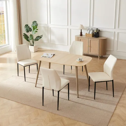 Vista 22 de HIPIHOM Mesa de comedor moderna de granja de 47.2 pulgadas, mesa de comedor rectangular de madera con patas de metal para 4 personas para comedor