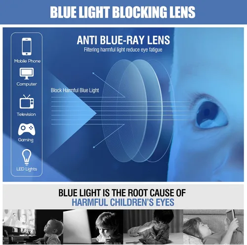 Vista 4 de DUCO Lentes de luz azul para niños, niñas, niños, videojuegos, computadora, TV, teléfono, anteojos falsos para niños de 6 a 10 años, anti luz azul
