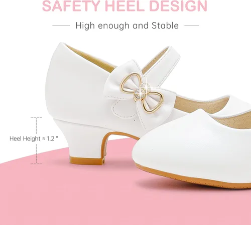 Vista 6 de Dufannie Zapatos de vestir para niñas, zapatos de tacón bajo de princesa, zapatos planos con purpurina para bodas y fiestas