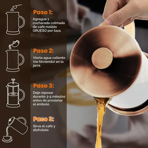 Vista 5 de YMMIND - Cafetera de prensa francesa de 34 onzas, cafetera de espresso de 5 tazas, cafetera de cobre para café frío con resistencia al calor y Ámbar