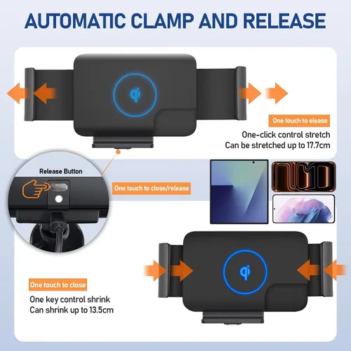 Vista 4 de Cargador de coche inalámbrico Qi de 15 W compatible con Samsung Galaxy Z Fold3 Z Fold2 Fold S21 Ultra Xiaomi Mix Fold iPhone 13 Pro Max 12 Pro 4.3