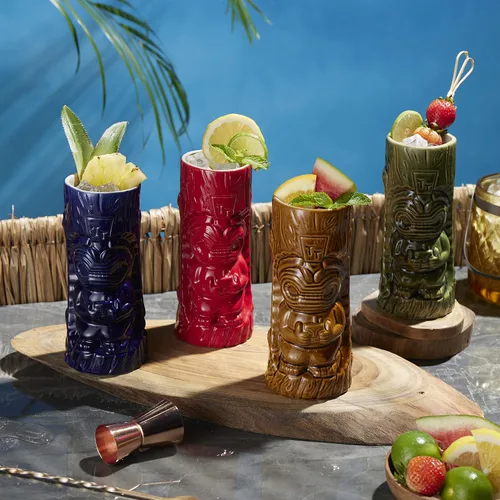 Vista 4 de LEMONSODA Vasos de cerámica tiki hawaianos (cerámica, juego de 4)