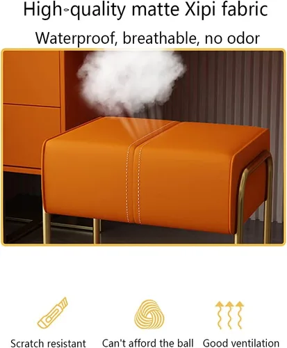Vista 4 de ZAIHW Taburete cuadrado de cuero mate con patas doradas, cómodo banco de entrada con asiento acolchado, taburetes de maquillaje para tocador