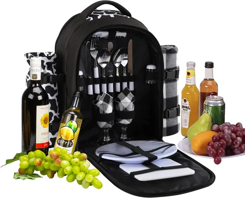Vista 7 de apollo walker - Mochila para picnic para 2 personas con compartimento refrigerado, soporte desmontable para botella/vino, manta de forro polar