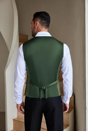 Vista 3 de COOFANDY Chaleco de traje casual para hombre, chaleco formal ajustado para negocios, chaleco de deshierbe